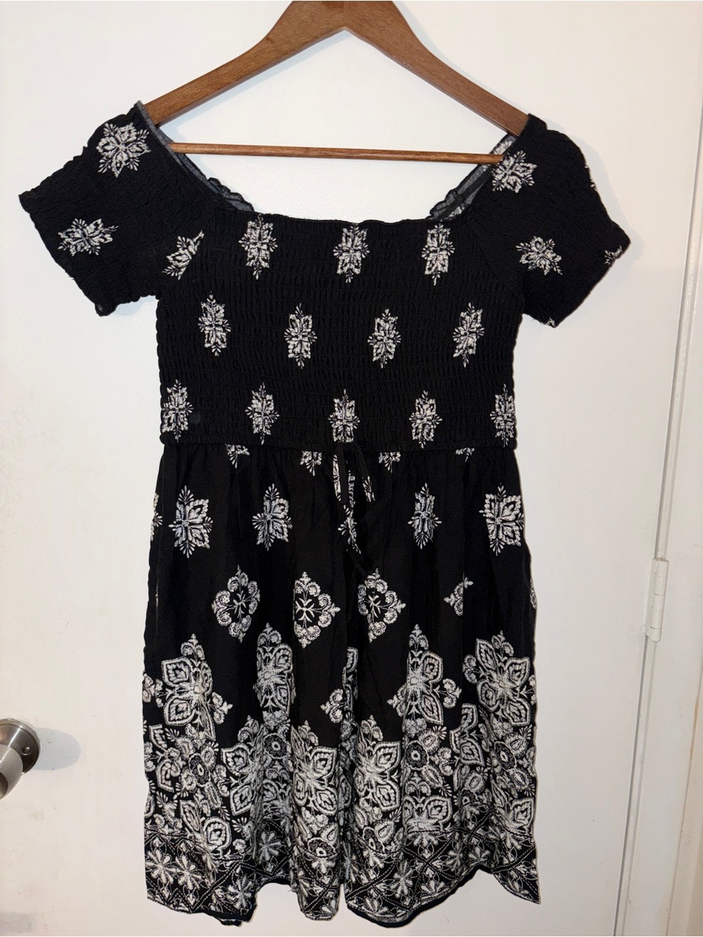 Xhilaration Black Dress with White Floral Print